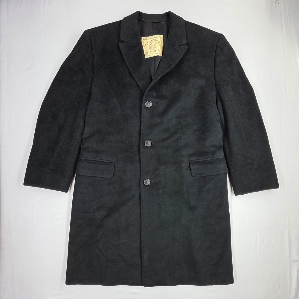 Vintage Black Cashmere Vicuna Blend Overcoat Mens Luxury Long Dress Coat